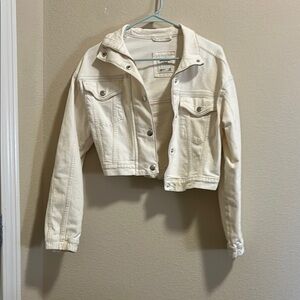 Women's Cropped White Denim Jacket